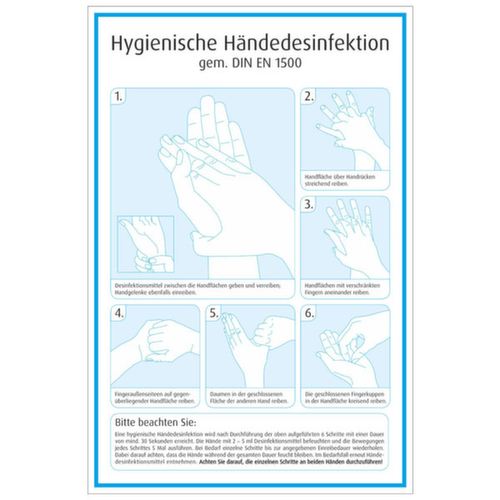 Hygieneaushang Handdesinfektion, "Anleitung zur hygienischen Händedesinfektion"