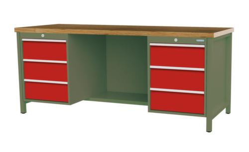 Bedrunka + Hirth Werkbank mit Buche-Massivholzplatte Gestell in vielen Farben, 6 Schubladen, 1/2 Ablageboden