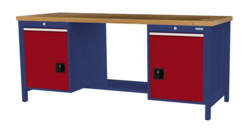 Bedrunka + Hirth Werkbank mit Buche-Massivholzplatte Gestell in vielen Farben, 2 Schubladen, 2 Schränke, 1/2 Ablageboden