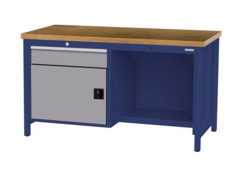 Bedrunka + Hirth Werkbank mit Buche-Massivholzplatte Gestell in vielen Farben, 1 Schublade, 1 Schrank, 1/2 Ablageboden