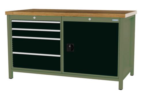 Bedrunka + Hirth Werkbank mit Buche-Massivholzplatte Gestell in vielen Farben, 4 Schubladen, 1 Schrank