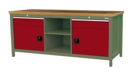 Bedrunka + Hirth Werkbank mit Buche-Massivholzplatte Gestell in vielen Farben, 2 Schubladen, 2 Schränke, 2 Ablageböden