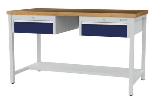 Bedrunka + Hirth Werkbank mit Buche-Massivholzplatte Gestell in vielen Farben, 2 Schubladen, 1/2 Ablageboden