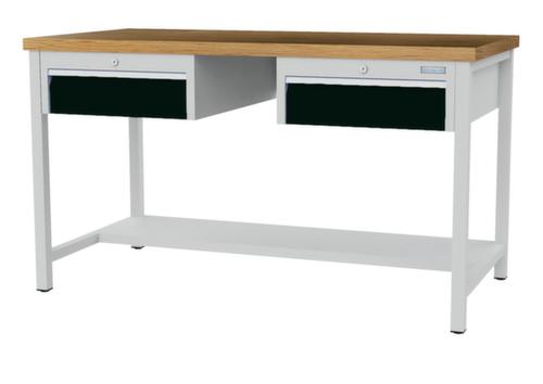 Bedrunka + Hirth Werkbank mit Buche-Massivholzplatte Gestell in vielen Farben, 2 Schubladen, 1/2 Ablageboden