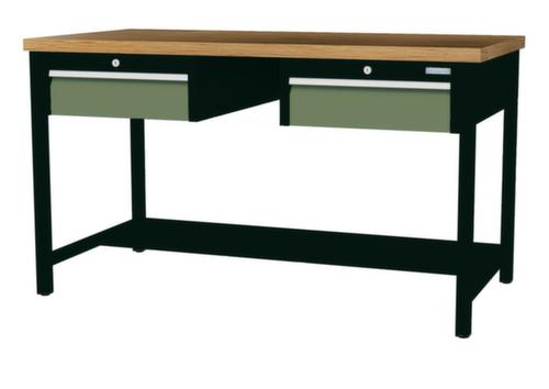 Bedrunka + Hirth Werkbank mit Buche-Massivholzplatte Gestell in vielen Farben, 2 Schubladen, 1/2 Ablageboden
