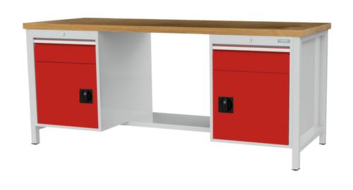 Bedrunka + Hirth Werkbank mit Buche-Massivholzplatte Gestell in vielen Farben, 2 Schubladen, 2 Schränke, 1/2 Ablageboden