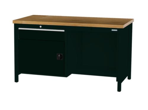 Bedrunka + Hirth Werkbank mit Buche-Massivholzplatte Gestell in vielen Farben, 1 Schublade, 1 Schrank, 1/2 Ablageboden