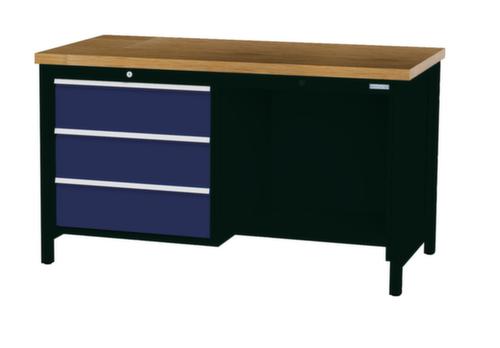 Bedrunka + Hirth Werkbank mit Buche-Massivholzplatte Gestell in vielen Farben, 3 Schubladen, 1/2 Ablageboden