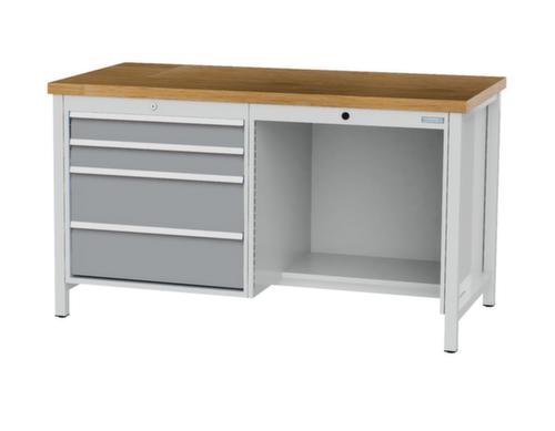 Bedrunka + Hirth Werkbank mit Buche-Massivholzplatte Gestell in vielen Farben, 4 Schubladen, 1/2 Ablageboden