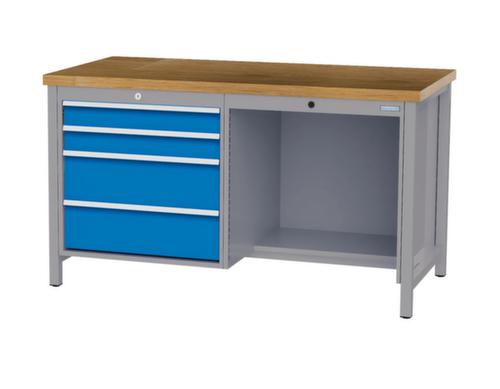 Bedrunka + Hirth Werkbank mit Buche-Massivholzplatte Gestell in vielen Farben, 4 Schubladen, 1/2 Ablageboden