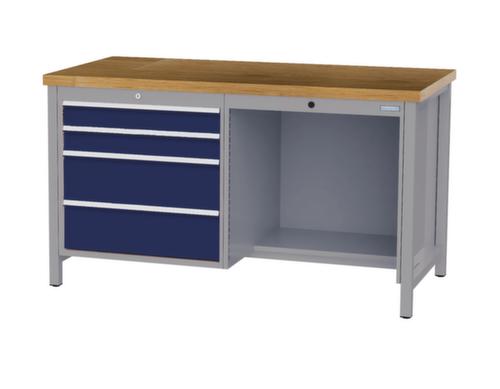 Bedrunka + Hirth Werkbank mit Buche-Massivholzplatte Gestell in vielen Farben, 4 Schubladen, 1/2 Ablageboden