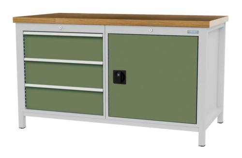 Bedrunka + Hirth Werkbank mit Buche-Massivholzplatte Gestell in vielen Farben, 3 Schubladen, 1 Schrank