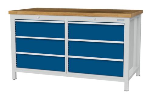 Bedrunka + Hirth Werkbank mit Buche-Massivholzplatte Gestell in vielen Farben, 6 Schubladen