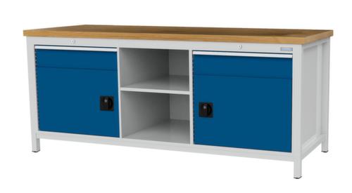 Bedrunka + Hirth Werkbank mit Buche-Massivholzplatte Gestell in vielen Farben, 2 Schubladen, 2 Schränke, 2 Ablageböden