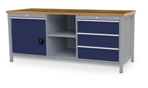 Bedrunka + Hirth Werkbank mit Buche-Massivholzplatte Gestell in vielen Farben, 3 Schubladen, 1 Schrank, 2 Ablageböden