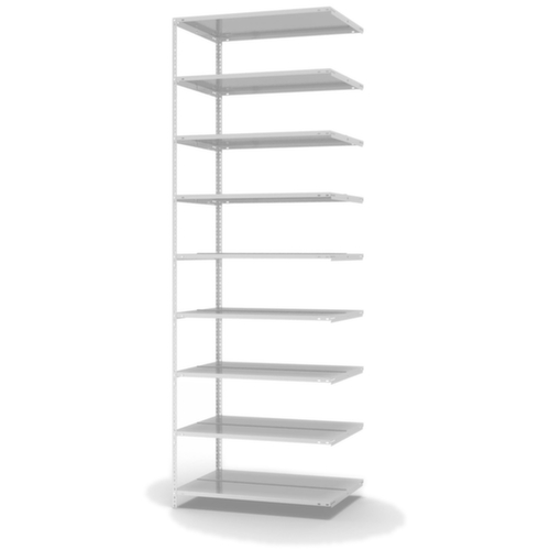 hofe Akten-Schraubregal Anbaufeld zur beidseitigen Nutzung, 9 Böden, RAL7035 Lichtgrau