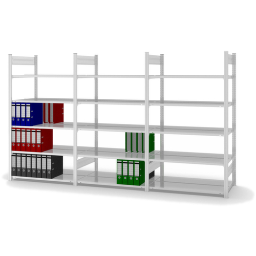 hofe Akten-Steckregal zur beidseitigen Nutzung, 5 Böden, RAL7035 Lichtgrau