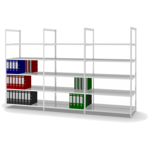 hofe Akten-Schraubregal Anbaufeld zur beidseitigen Nutzung, 5 Böden, RAL7035 Lichtgrau