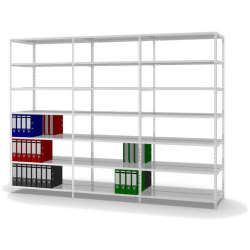 hofe Akten-Schraubregal Anbaufeld zur beidseitigen Nutzung, 7 Böden, RAL7035 Lichtgrau