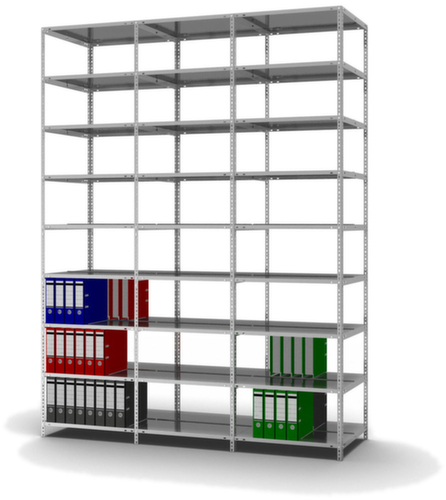 hofe Akten-Schraubregal Anbaufeld zur beidseitigen Nutzung, 8 Böden, mit korrosionsschützender Zinkbeschichtung