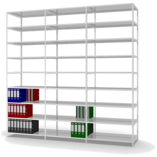 hofe Akten-Schraubregal Anbaufeld zur beidseitigen Nutzung, 9 Böden, RAL7035 Lichtgrau