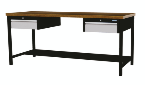 Bedrunka + Hirth Werkbank mit Buche-Massivholzplatte Gestell in vielen Farben, 2 Schubladen, 1/2 Ablageboden