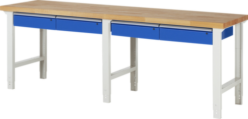 RAU Höhenverstellbare Werkbank Serie 7000, 4 Schubladen, RAL7035 Lichtgrau/RAL5010 Enzianblau