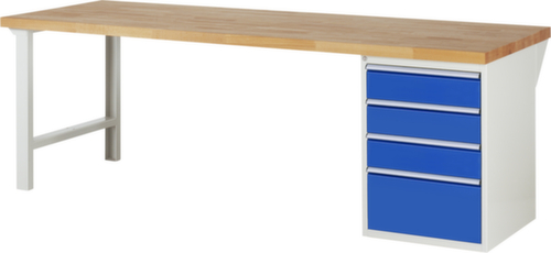 RAU Werkbank Serie 7000 mit Containergestell, 4 Schubladen, RAL7035 Lichtgrau/RAL5010 Enzianblau