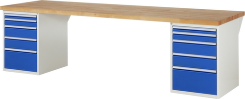 RAU Werkbank Serie 7000 mit Containergestell, 10 Schubladen, RAL7035 Lichtgrau/RAL5010 Enzianblau