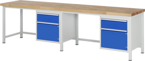 RAU Höhenverstellbare Werkbank Serie 8000, 2 Schubladen, 2 Schränke, RAL7035 Lichtgrau/RAL5010 Enzianblau