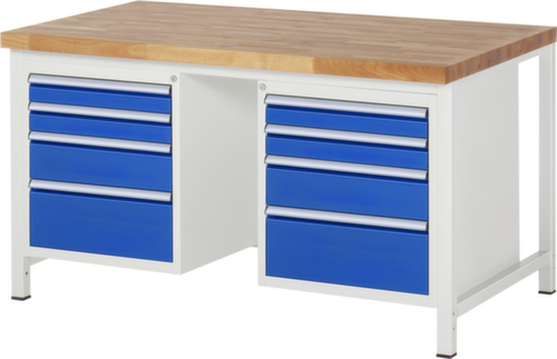 RAU Höhenverstellbare Werkbank Serie 8000, 8 Schubladen, RAL7035 Lichtgrau/RAL5010 Enzianblau