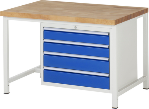 RAU Höhenverstellbare Werkbank Serie 8000, 4 Schubladen, RAL7035 Lichtgrau/RAL5010 Enzianblau