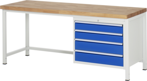 RAU Höhenverstellbare Werkbank Serie 8000, 4 Schubladen, RAL7035 Lichtgrau/RAL5010 Enzianblau