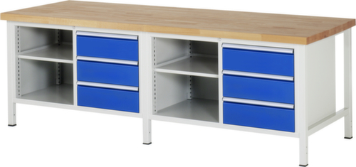 RAU Höhenverstellbare Werkbank Serie 8000, 6 Schubladen, 4 Ablageböden, RAL7035 Lichtgrau/RAL5010 Enzianblau