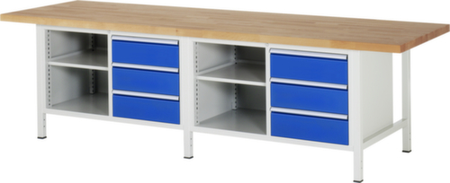 RAU Höhenverstellbare Werkbank Serie 8000, 6 Schubladen, 4 Ablageböden, RAL7035 Lichtgrau/RAL5010 Enzianblau
