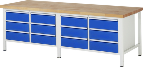 RAU Höhenverstellbare Werkbank Serie 8000, 12 Schubladen, RAL7035 Lichtgrau/RAL5010 Enzianblau