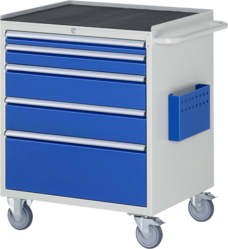RAU Fahrbare Werkbank Serie 7000, 5 Schubladen, 1 Dokumententasche, 1 Schiebebügel, RAL7035 Lichtgrau/RAL5010 Enzianblau