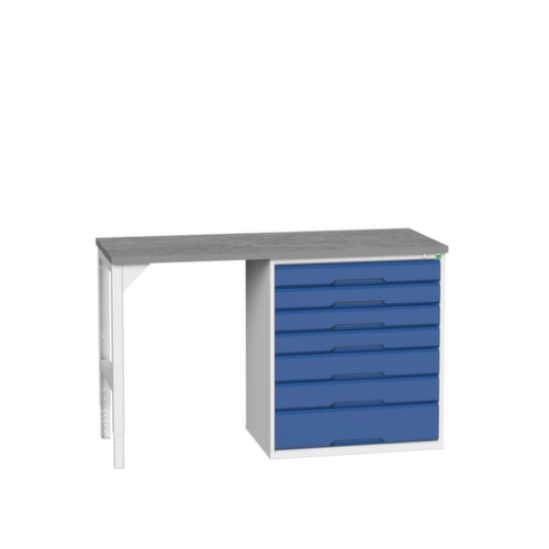 bott Werkbank verso, 7 Schubladen, RAL7035 Lichtgrau/RAL5010 Enzianblau