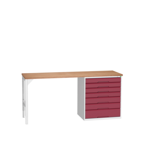 bott Werkbank verso, 7 Schubladen, RAL7035 Lichtgrau/RAL3004 Purpurrot