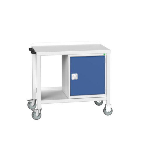 bott Mobile Werkbank verso, 1 Schrank, 1/2 Ablageboden, 1 Schiebebügel, RAL7035 Lichtgrau/RAL5010 Enzianblau