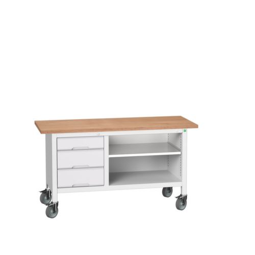 bott Fahrbare Kastenwerkbank verso, 3 Schubladen, 1 Ablageboden, RAL7035 Lichtgrau/RAL7035 Lichtgrau