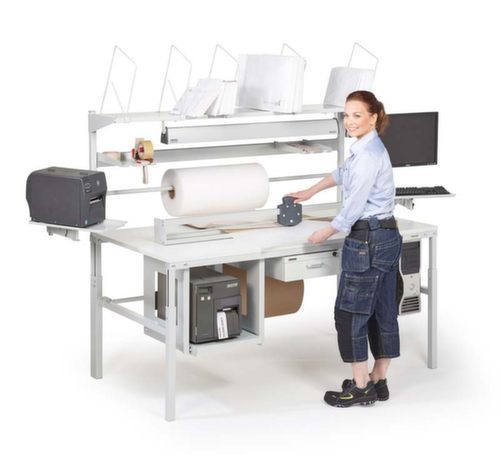 Treston Komplett-Packtisch mit Lochplatte und Abrollvorrichtung, Breite x Tiefe 1800 x 900 mm