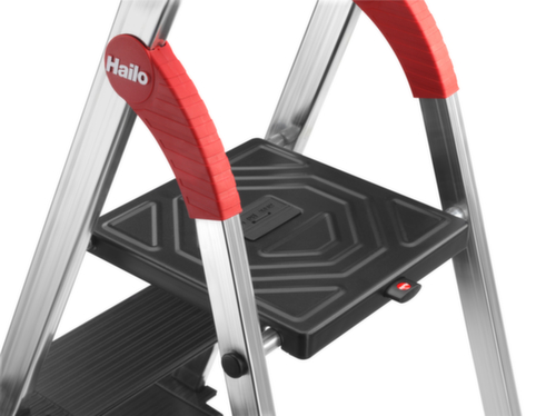 Hailo Einseitige Stufenleiter TopLine L100 mit ausziehbarem Sicherheitsbügel, 6 extra tiefe Riffelblechstufen