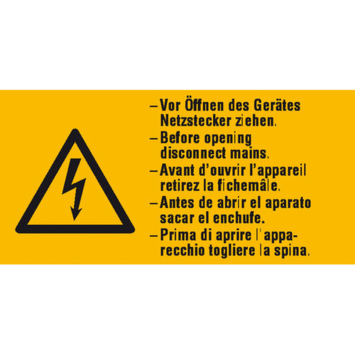 Warnkombischild SafetyMarking® auf Bogen "Vor Öffnen des Gerätes Netzstecker ziehen"