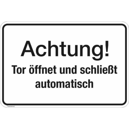 Hinweisschild SafetyMarking® für Tankanlagen, "Achtung! Tor öffnet und schließt automatisch"