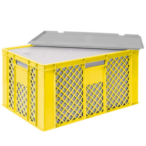 Euronorm-Stapelbehälter mit Isolierbox, gelb, Inhalt 63 l, Auflagedeckel für Isolierbox