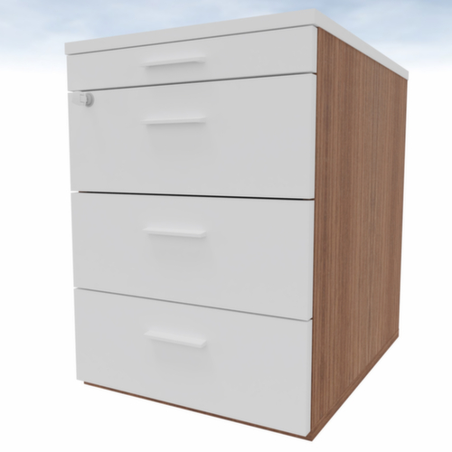 Quadrifoglio Rollcontainer T45 mit Materialauszug, 3 Schublade(n), Nussbaum/weiß