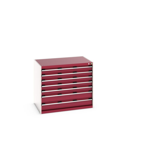 bott Schubladenschrank cubio Grundfläche 1050x750 mm, 7 Schublade(n), RAL7035 Lichtgrau/RAL3004 Purpurrot