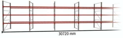 META Palettenregal MULTIPAL für 132 Paletten, 30720 mm breit, 4 Lagerebenen