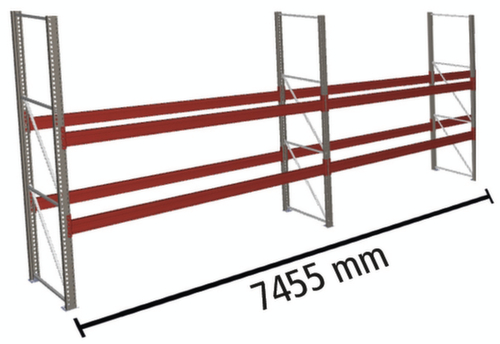 META Palettenregal MULTIPAL für 24 Paletten, 7455 mm breit, 3 Lagerebenen